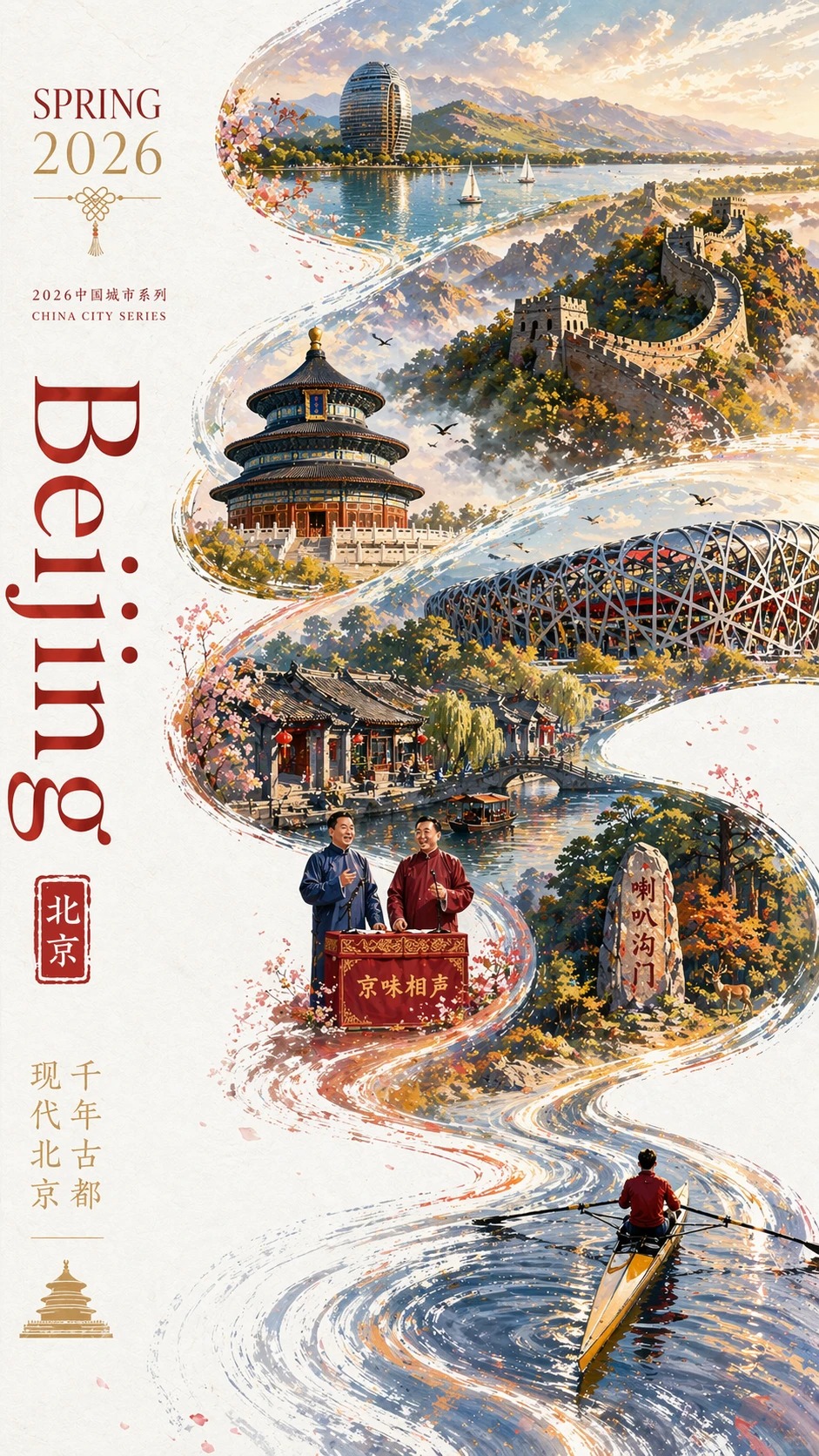 2026中国城市系列宣传海报，主题为【北京】。现代...